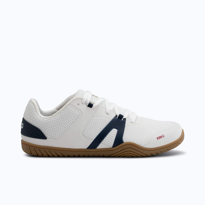 Xero Shoes 360 Rally Women Shoe in White with Blue Accent and with Toe Facing Right