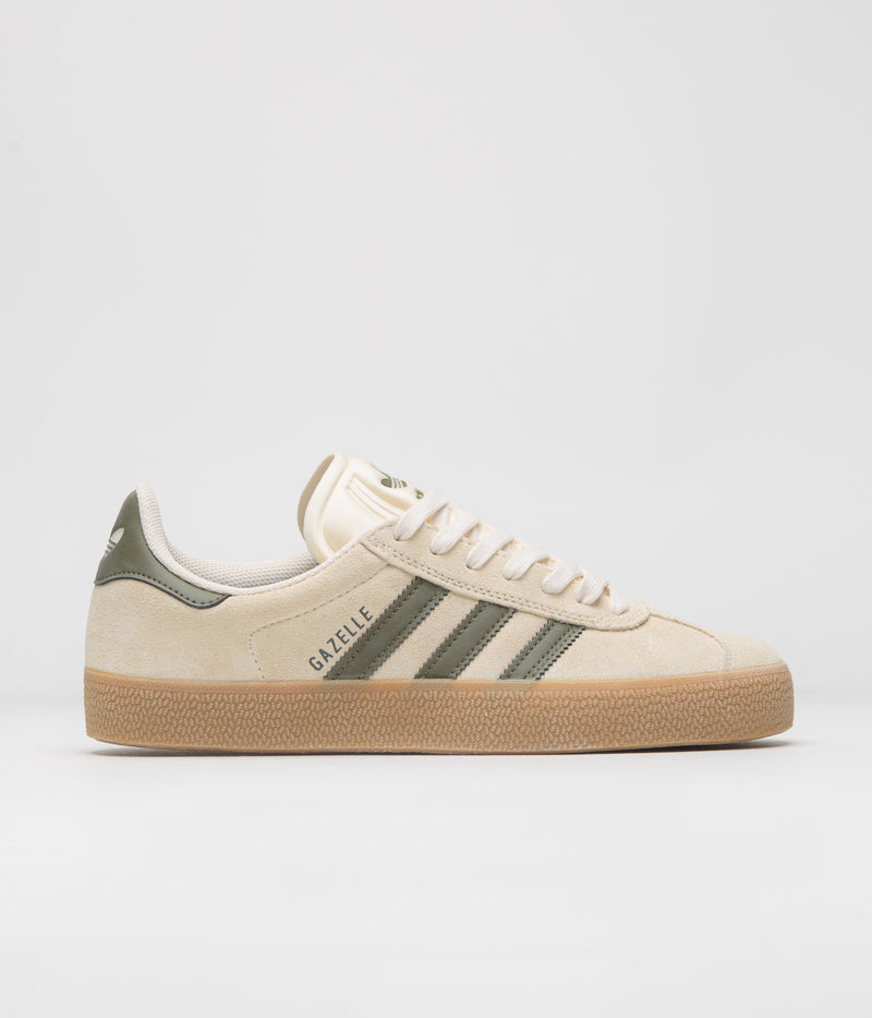 Adidas Gazelle ADV Shoes in Ecru Tint and Focus Olive / Gum