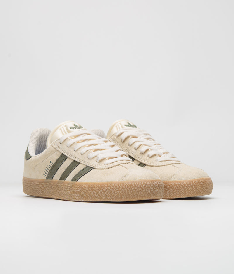 Adidas Gazelle ADV Shoes in Ecru Tint and Focus Olive / Gum