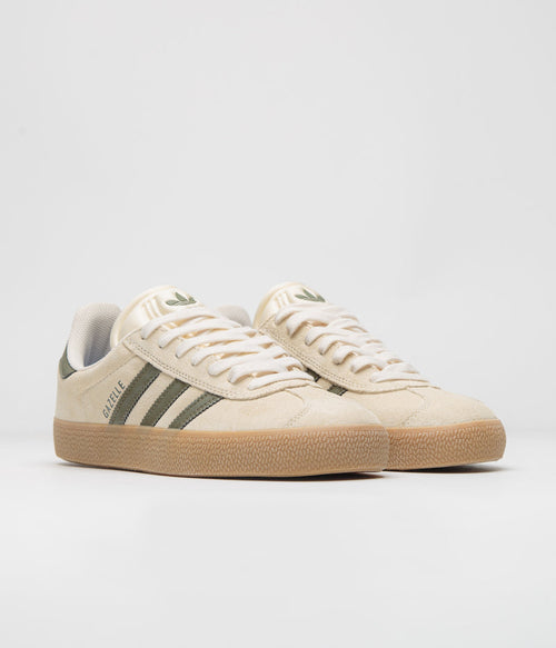 Adidas Gazelle ADV Shoes in Ecru Tint and Focus Olive / Gum