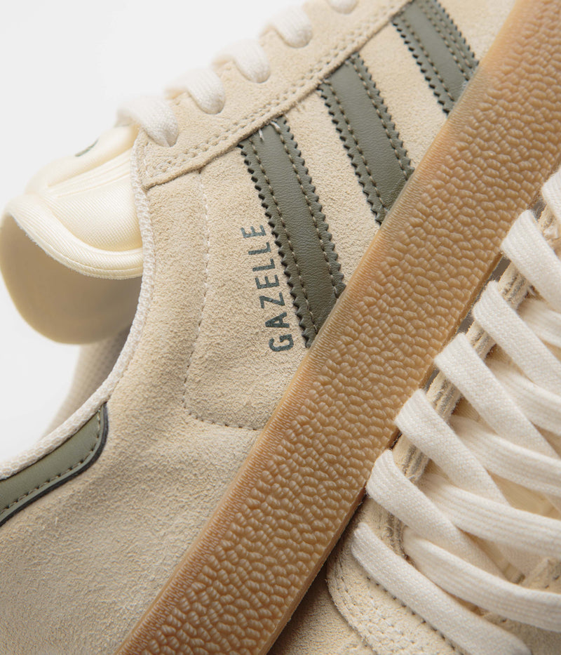Adidas Gazelle ADV Shoes in Ecru Tint and Focus Olive / Gum