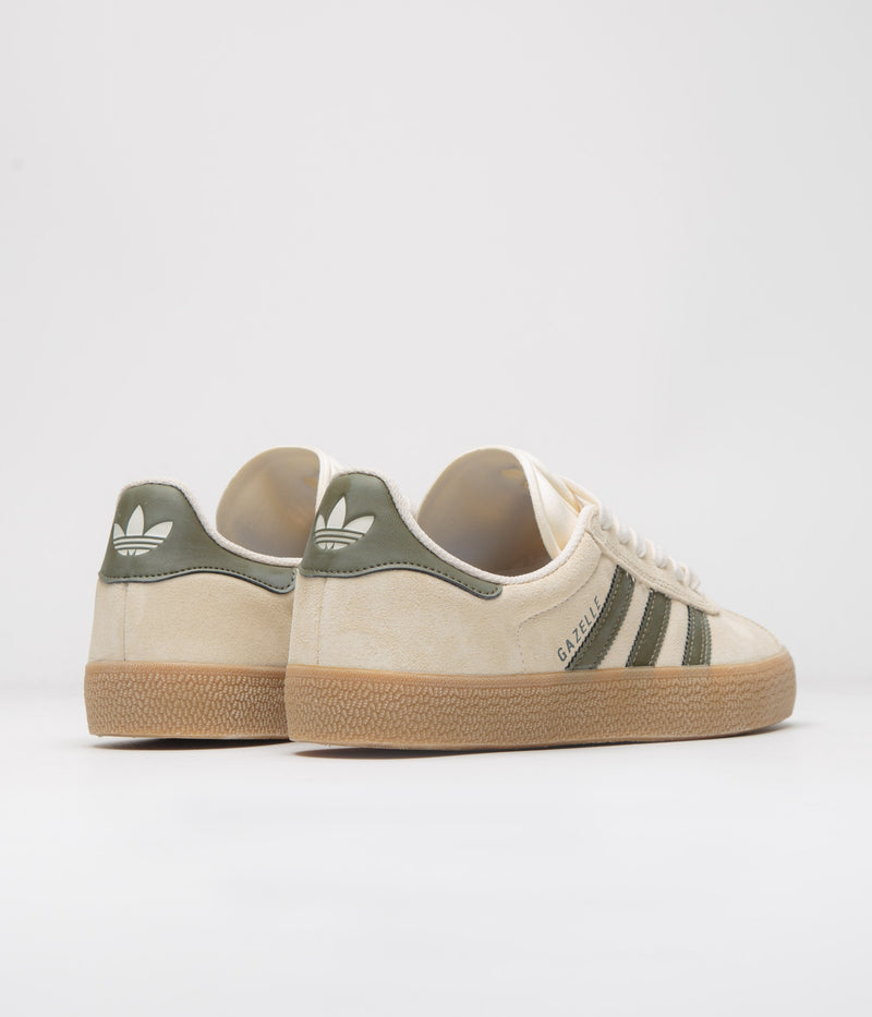 Adidas Gazelle ADV Shoes in Ecru Tint and Focus Olive / Gum