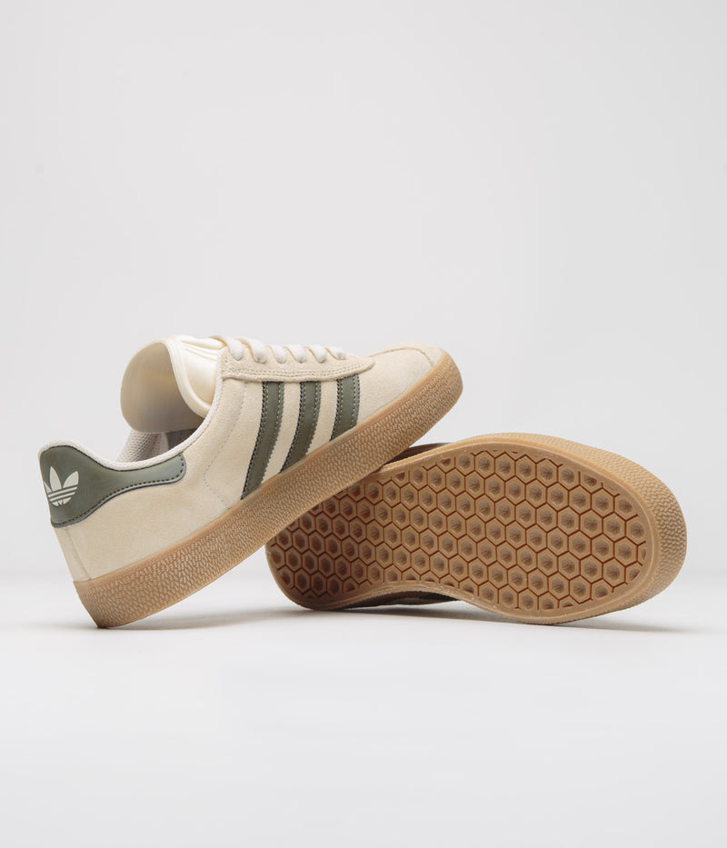 Adidas Gazelle ADV Shoes in Ecru Tint and Focus Olive / Gum