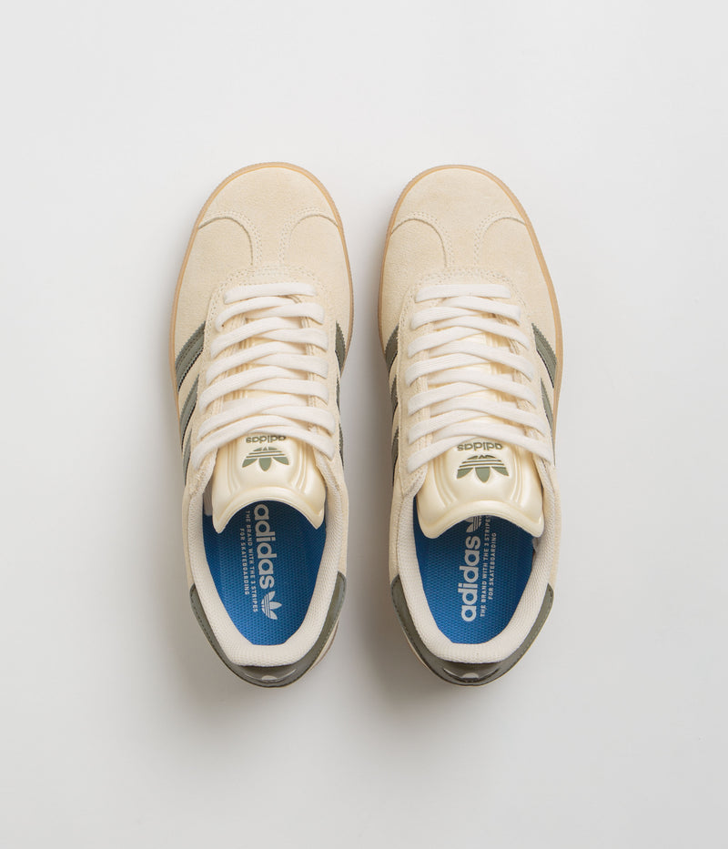Adidas Gazelle ADV Shoes in Ecru Tint and Focus Olive / Gum