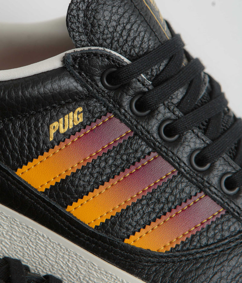Adidas Puig Indoor Shoes in Core Black and Shadow Red / Crew Yellow