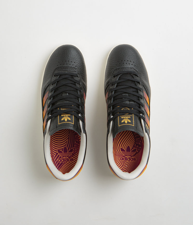 Adidas Puig Indoor Shoes in Core Black and Shadow Red / Crew Yellow