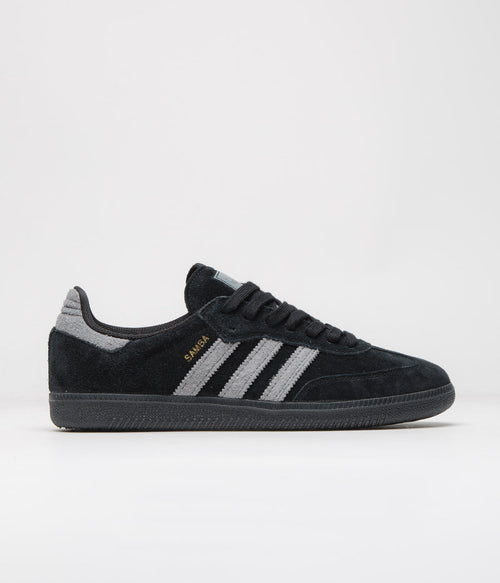 Adidas Samba ADV Shoes in Core Black and Grey Four / Gold Metallic