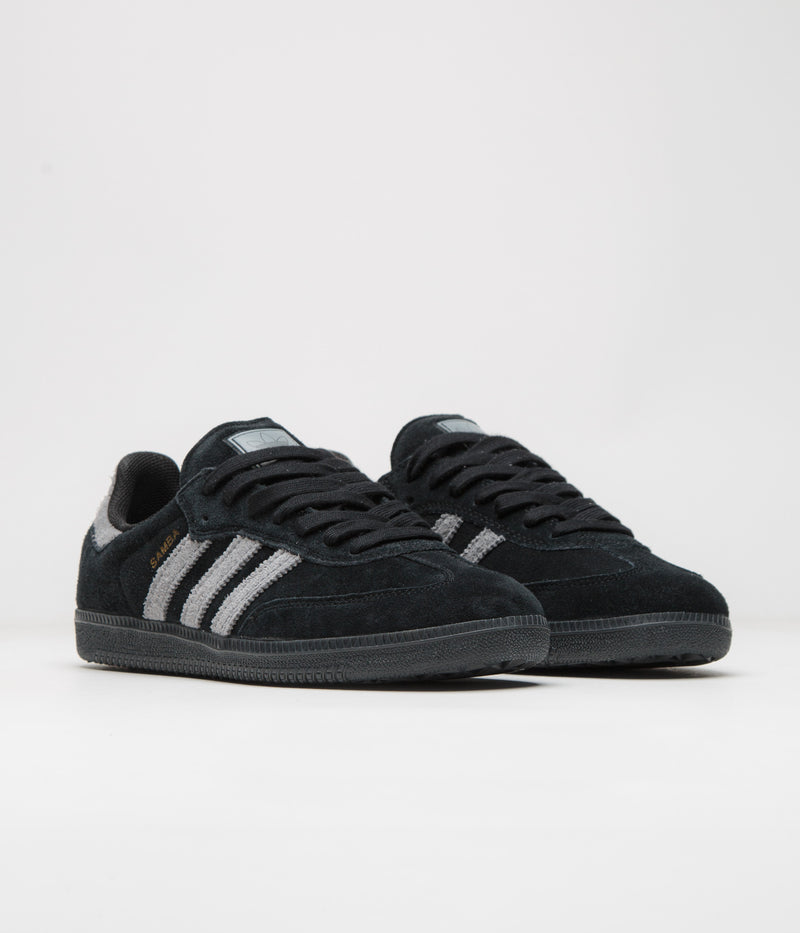 Adidas Samba ADV Shoes in Core Black and Grey Four / Gold Metallic