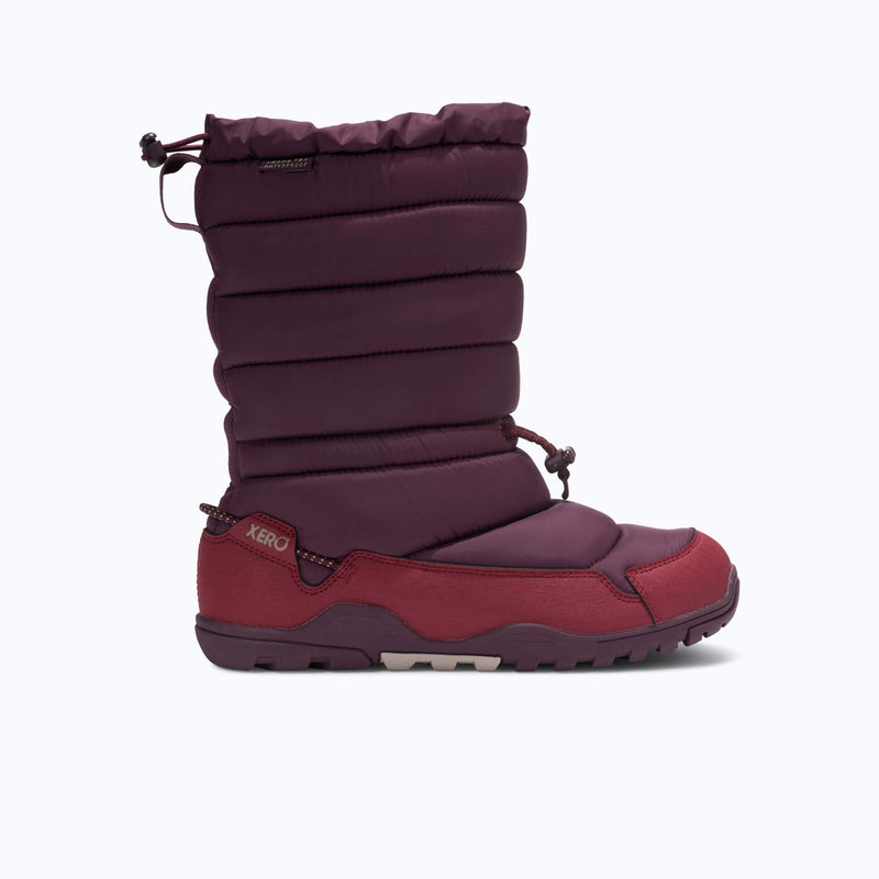 Xero Shoes Alpine Pull-On Women Boots in Burgundy and Red with Toe Facing Right
