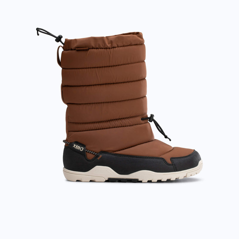 Xero Shoes Alpine Pull-On Women Boots in Brown and Black with Toe Facing Right