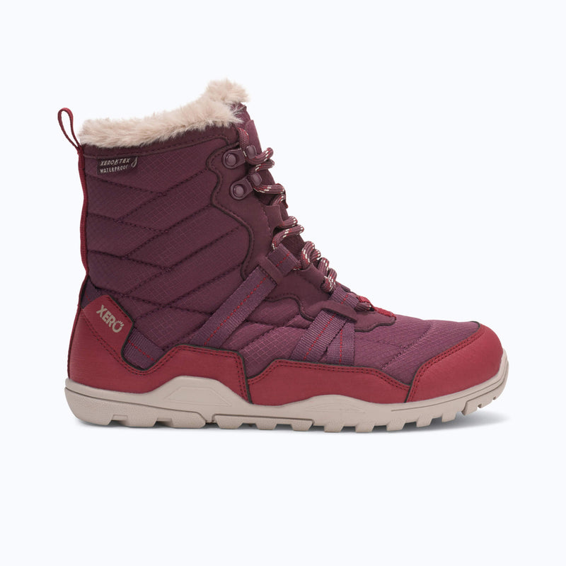 Xero Shoes Alpine Women Boot in Maroon and Red with Toe Facing Right