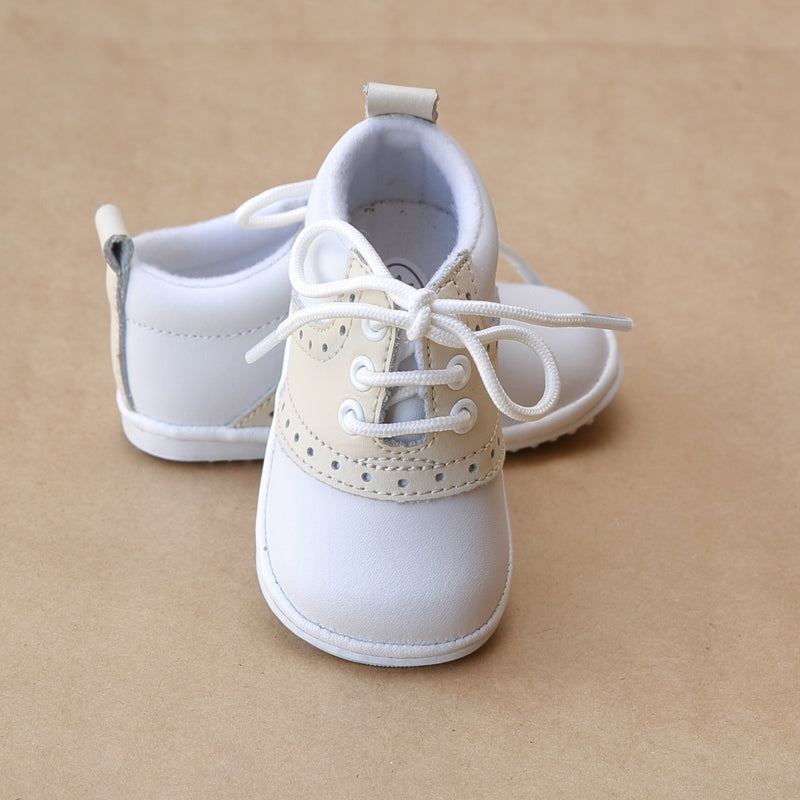 Angel Baby Boys Beige Leather Lace Up Saddle Oxford Shoe - Petitfoot.com