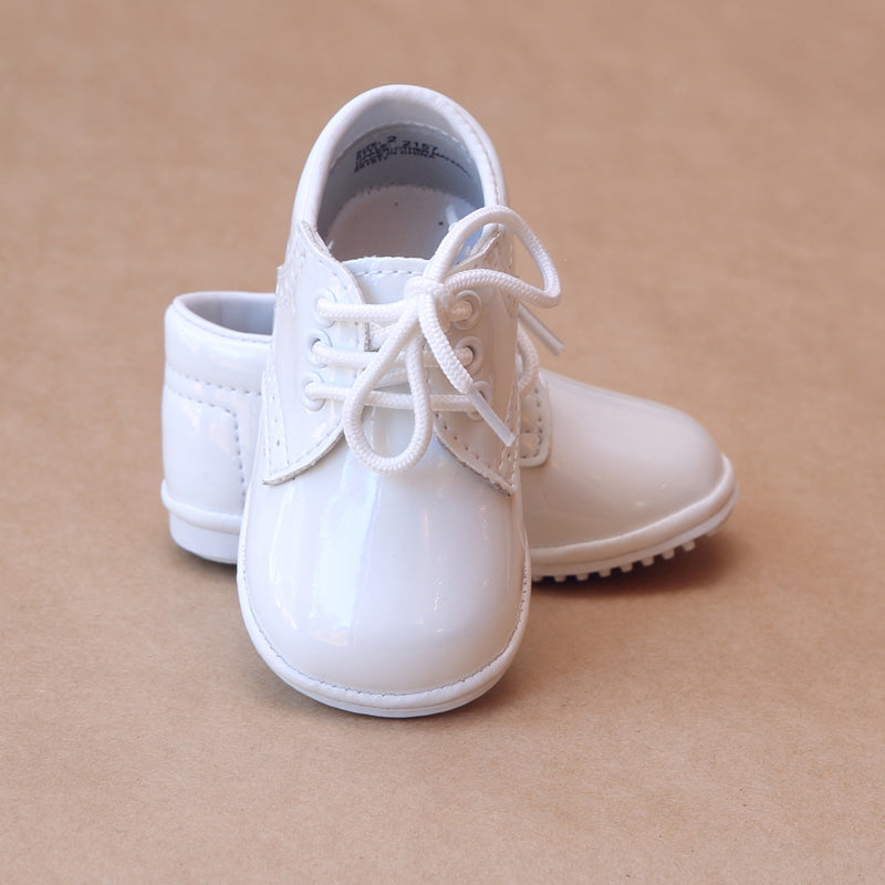 Angel Baby Boys Classic Patent White Lace Ups - Petitfoot.com