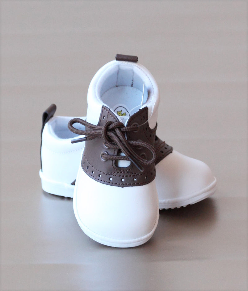 Angel Baby Boys Brown Leather Lace Up Saddle Oxford Shoe