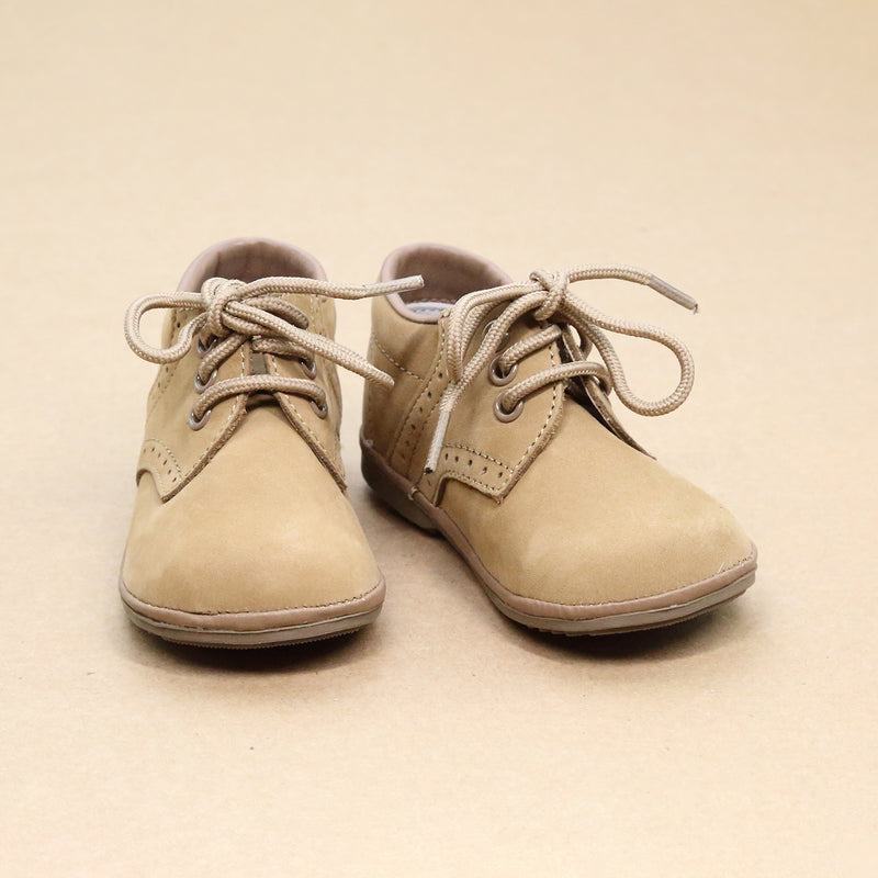 Angel Baby Shoes - L'Amour Shoes - James Boy's Nubuck Khaki Leather Lace Up Shoe (Baby)
