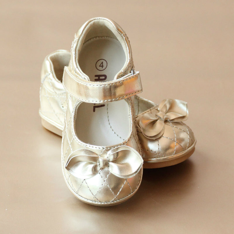 Angel Baby Girls Gold Quilted Leather Jane