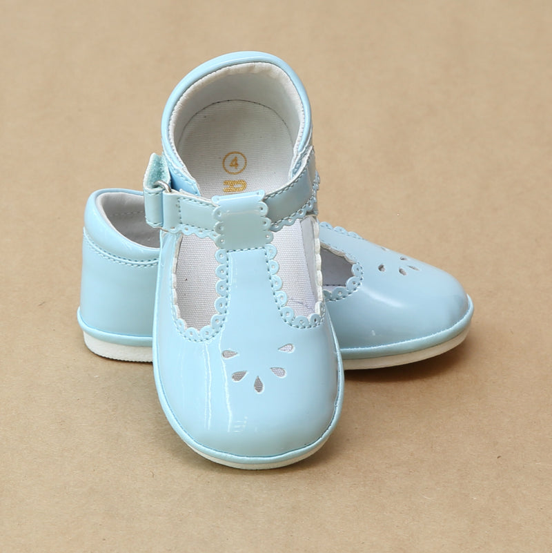 Angel Baby Girls Dottie T-Strap Scalloped Patent Sky Blue Mary Jane - Petitfoot.com