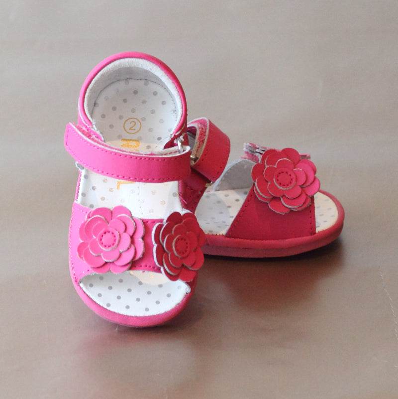 Angel Baby Girls Fuchsia Double Flower Applique Sandal