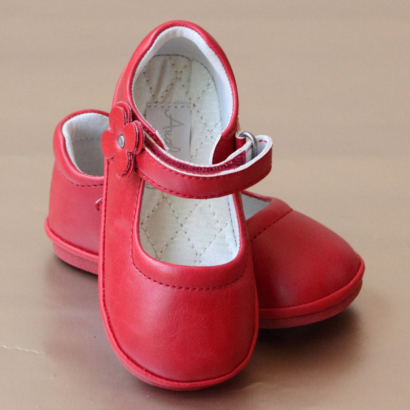 Angel Baby Girls Red Flower Strap Mary Jane