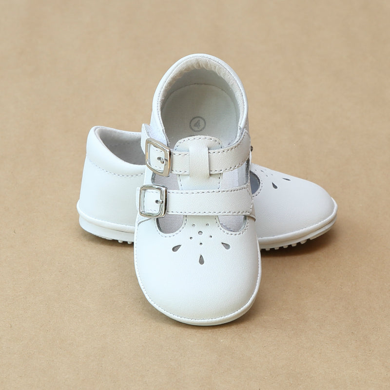 Angel Baby Girls Double Buckle White Mary Janes - Petit Foot