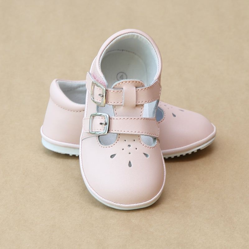 Angel Baby Girls Double Buckle Pink Mary Janes - Petit Foot