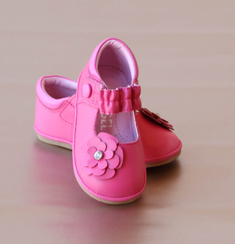 Angel Baby Girls Fuchsia Jeweled Flower Leather Mary Jane