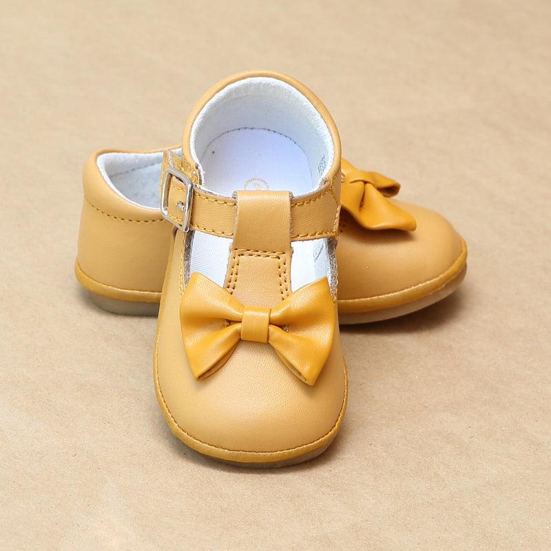 Angel Baby Girls Mustard Minnie Classic T-Strap Bow Mary Jane - Petitfoot.com