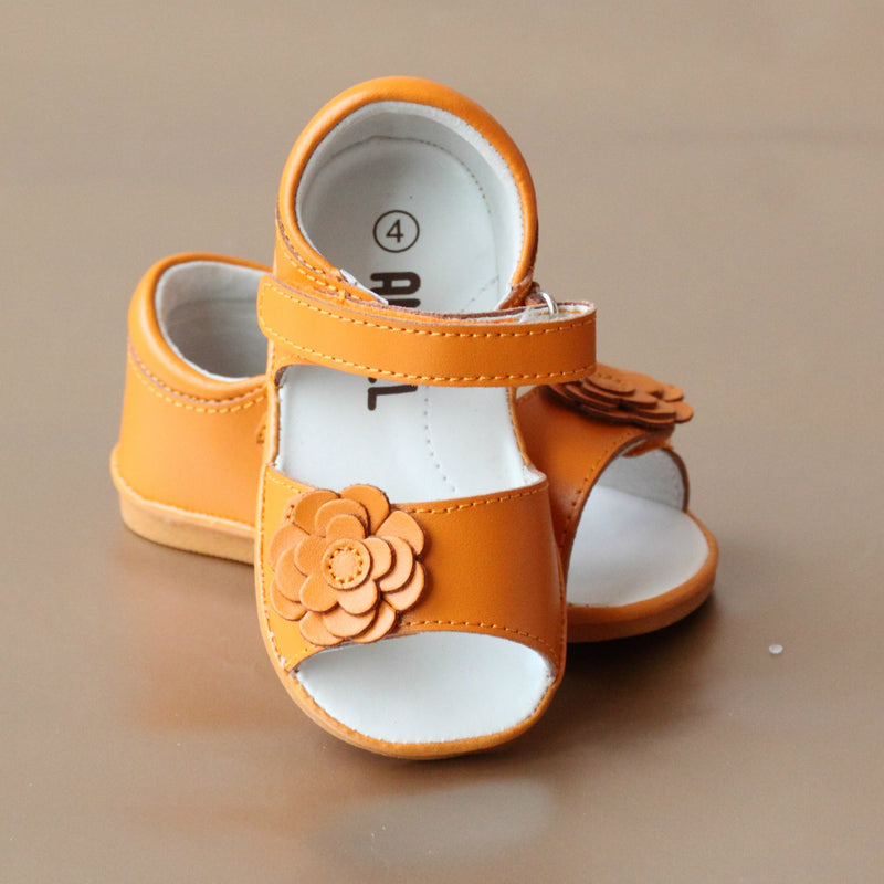 Angel Baby Girls Tangerine Open Toe Leather Flower Sandal