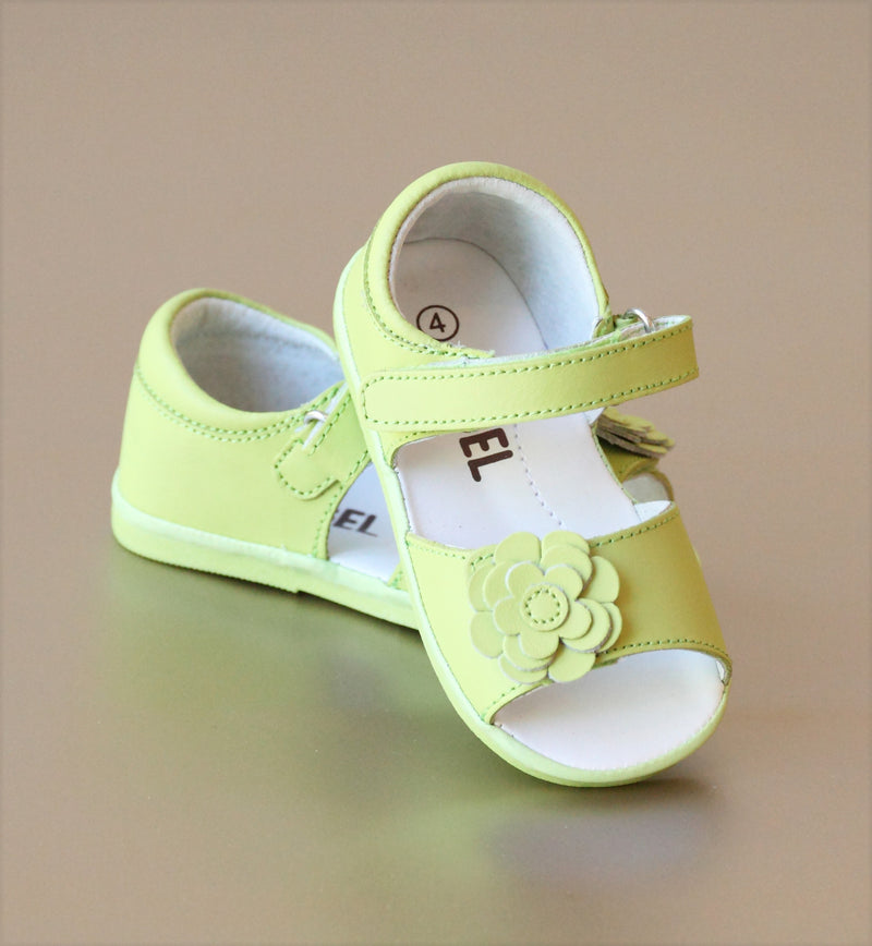 Angel Baby Girls Lime Open Toe Leather Flower Sandal