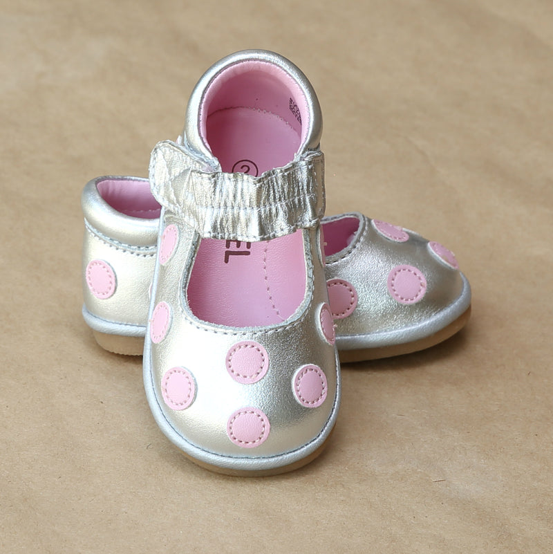 Angel Baby Girls Pink Polka Dot Silver Mary Jane  - Petitfoot.com