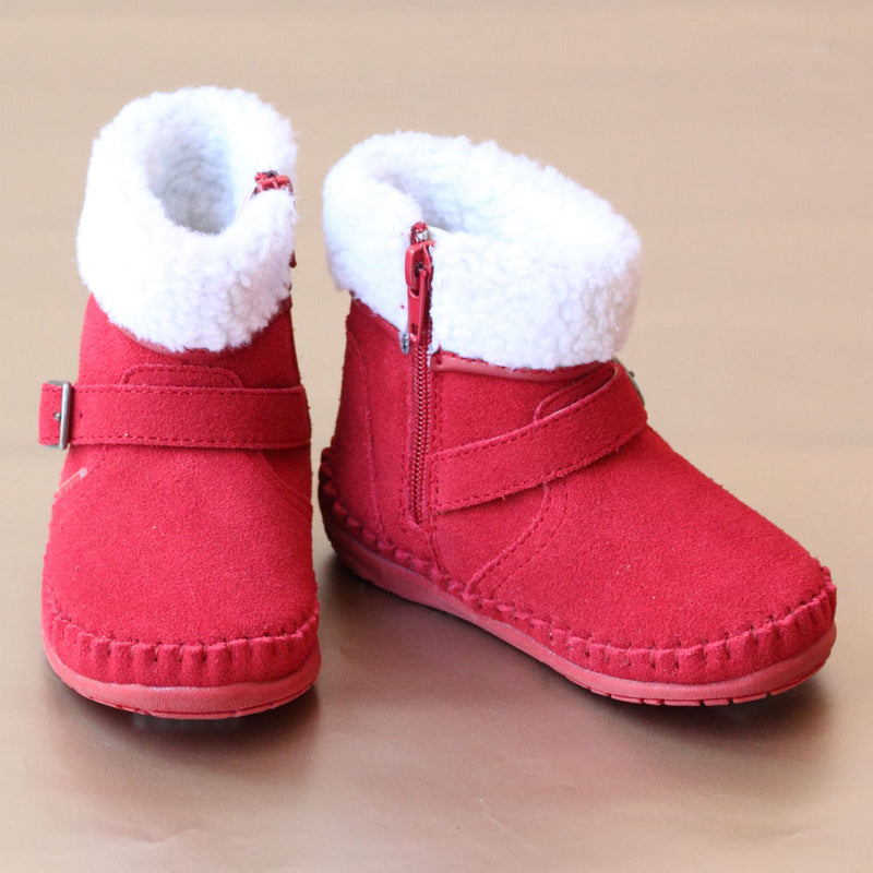 Angel Baby Girls Red Short Leather Boot