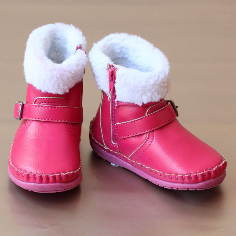 Angel Baby Girls Fuchsia Short Leather Boot