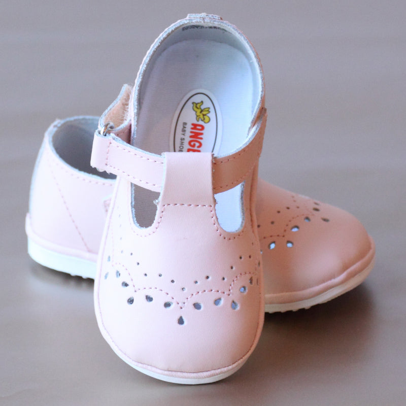 Angel Baby Girls T-Strap Ecru Leather Mary Janes