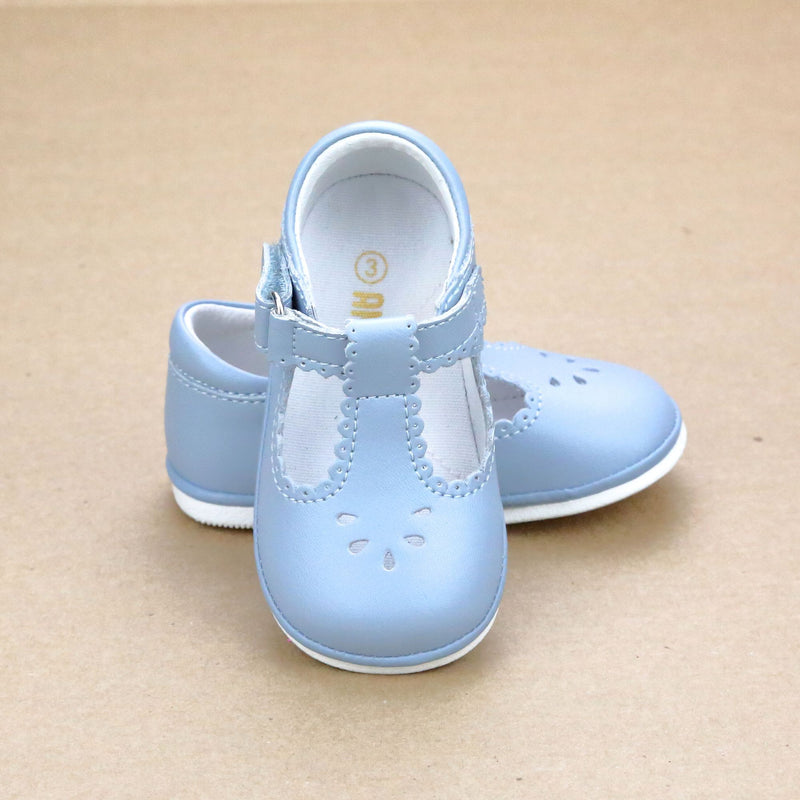 Angel Baby Girls Dusty Blue Dottie Scalloped Perforated Mary Jane - Petitfoot.com
