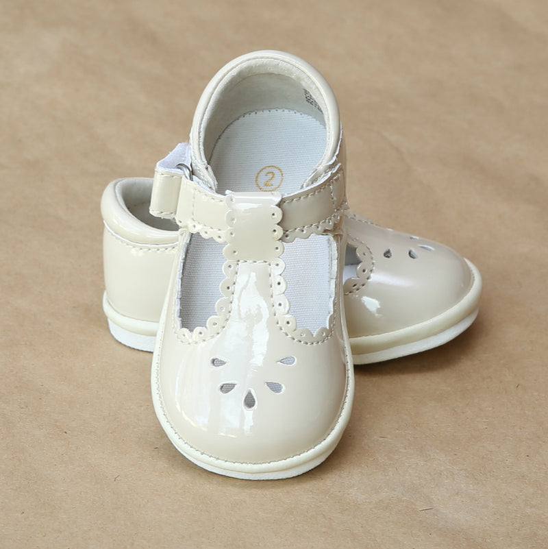 Angel Baby Girls Patent Cream Scalloped Perforated Mary Jane - Petitfoot.com