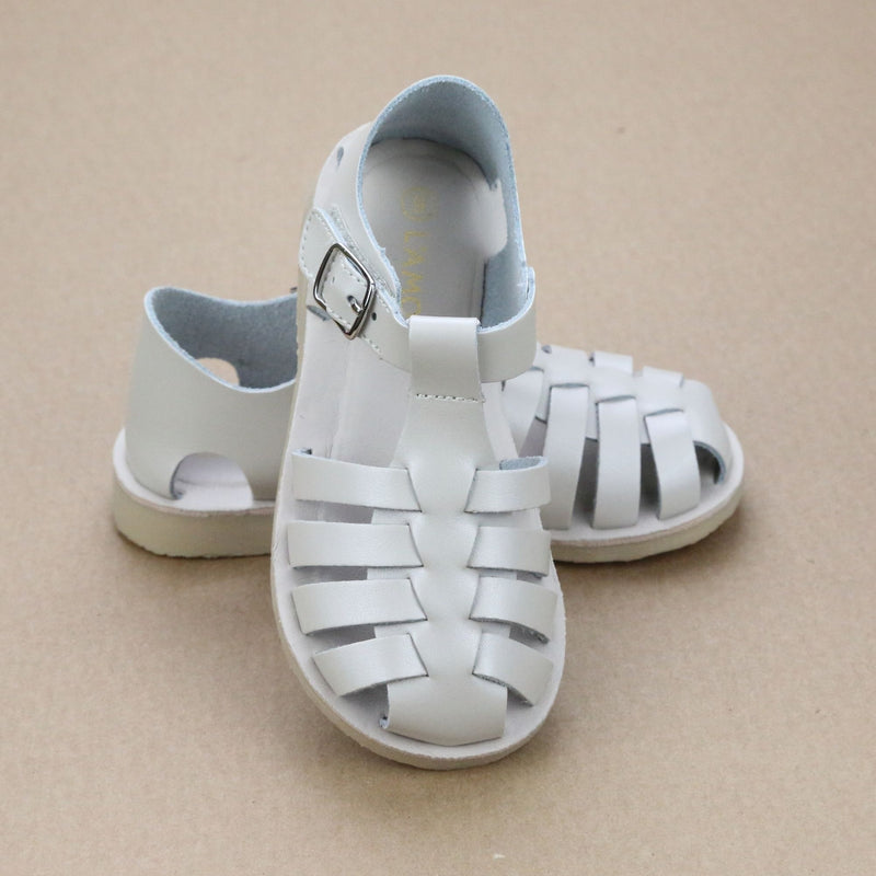 Ashton Toddler Girls Classic Metallic Light Stone Leather Fisherman Sandal - Petit Foot