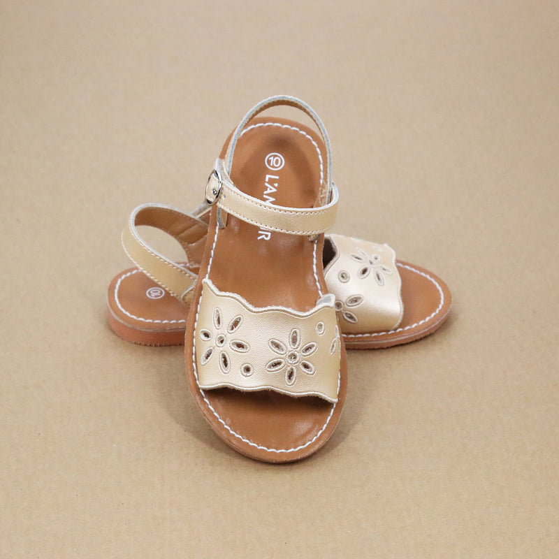 L'Amour Girls Augusta Girls Embroidered Scalloped Open Toe Sandal - Champagne