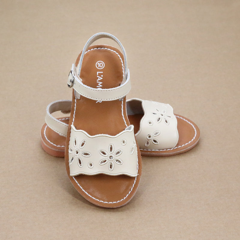 L'Amour Girls Augusta Girls Embroidered Scalloped Open Toe Sandal