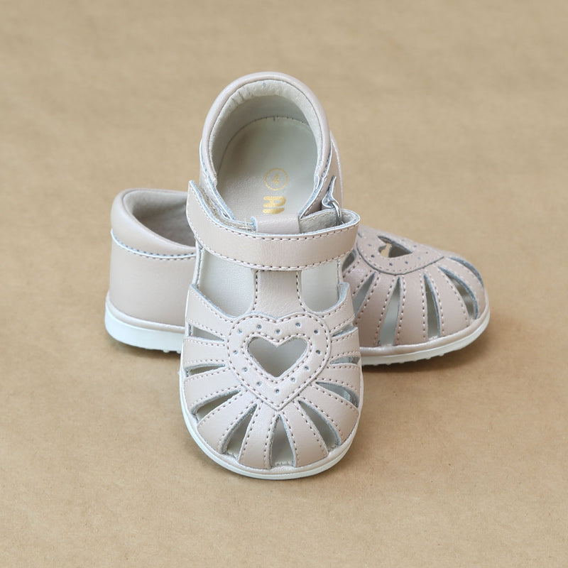 Baby Girls Almond Open Heart Caged Leather Sandal - Petit Foot