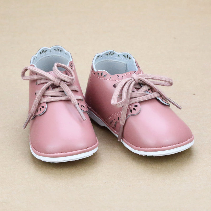 Bella Baby Girls Vintage Rose Scalloped Leather Bootie - Vintage Inspired