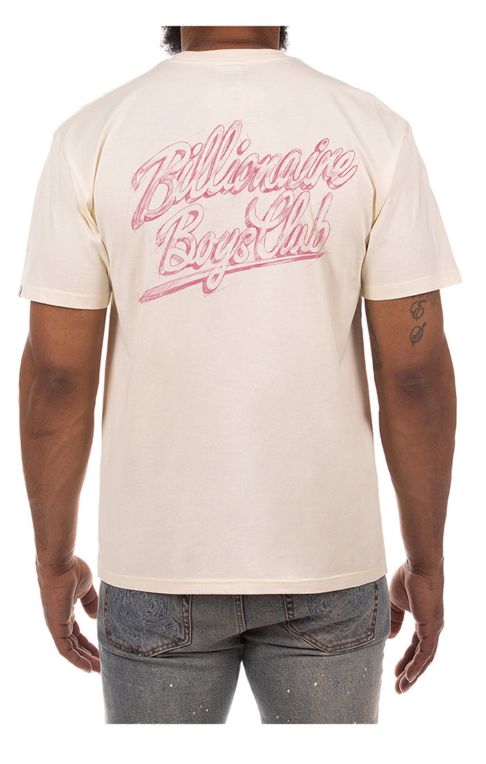 Back View of the Billionaire Boys Club Helmet Sketch SS Tee in beige
