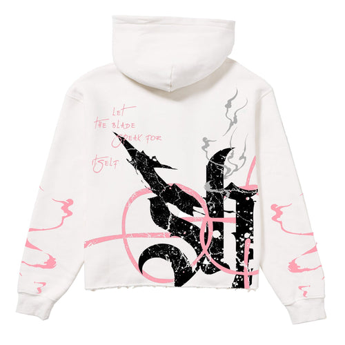 "BLADE" RAW HEM HOODIE (WHITE)