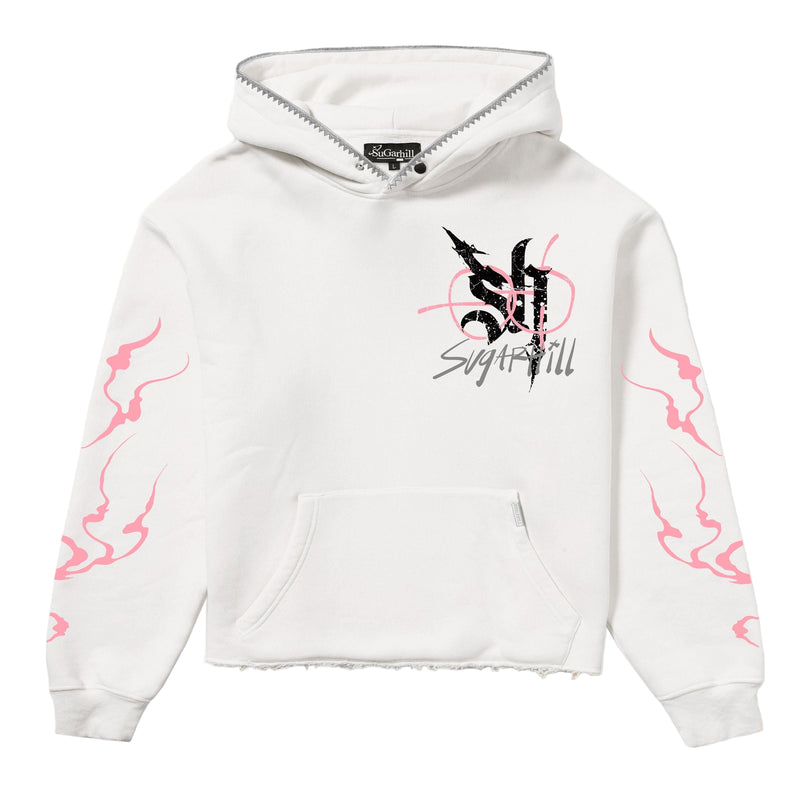 "BLADE" RAW HEM HOODIE (WHITE)