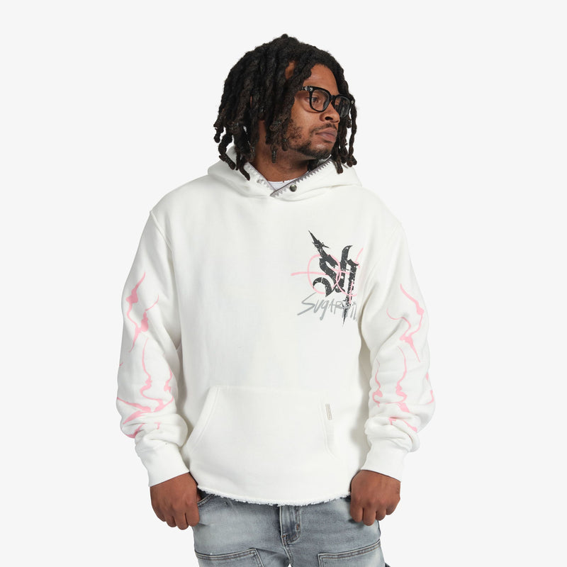 "BLADE" RAW HEM HOODIE (WHITE)