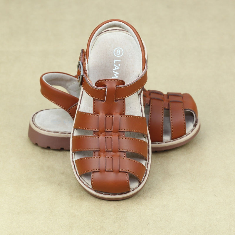 Boys Emerson Classic Cognac Leather Fisherman Sandal - Petitfoot.com