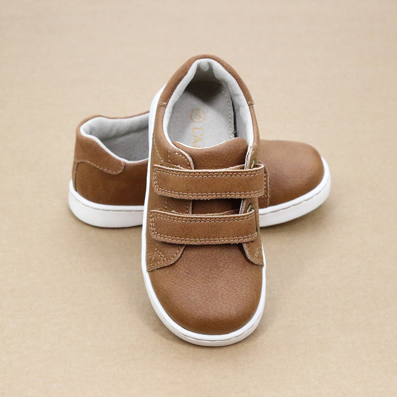 Toddler Boys Chestnut Leather Kyle Double Velcro Strap Leather Sneaker - Petitfoot.com