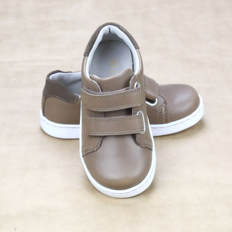 Toddler Boys Mocha Leather Kyle Double Velcro Strap Leather Sneaker - Petitfoot.com