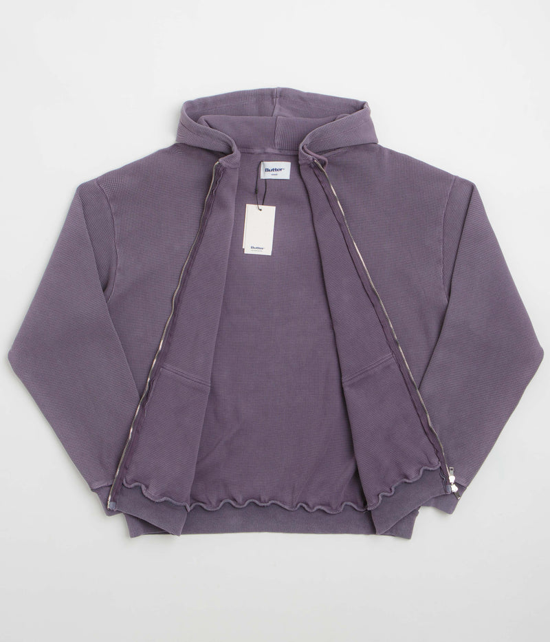 Butter Goods Waffle Zip-Thru Hoodie in Urchin Overdye