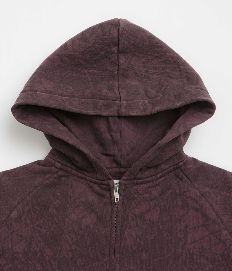 Butter Goods Woods Camo Zip-Thru Hoodie in Washed Burgundy