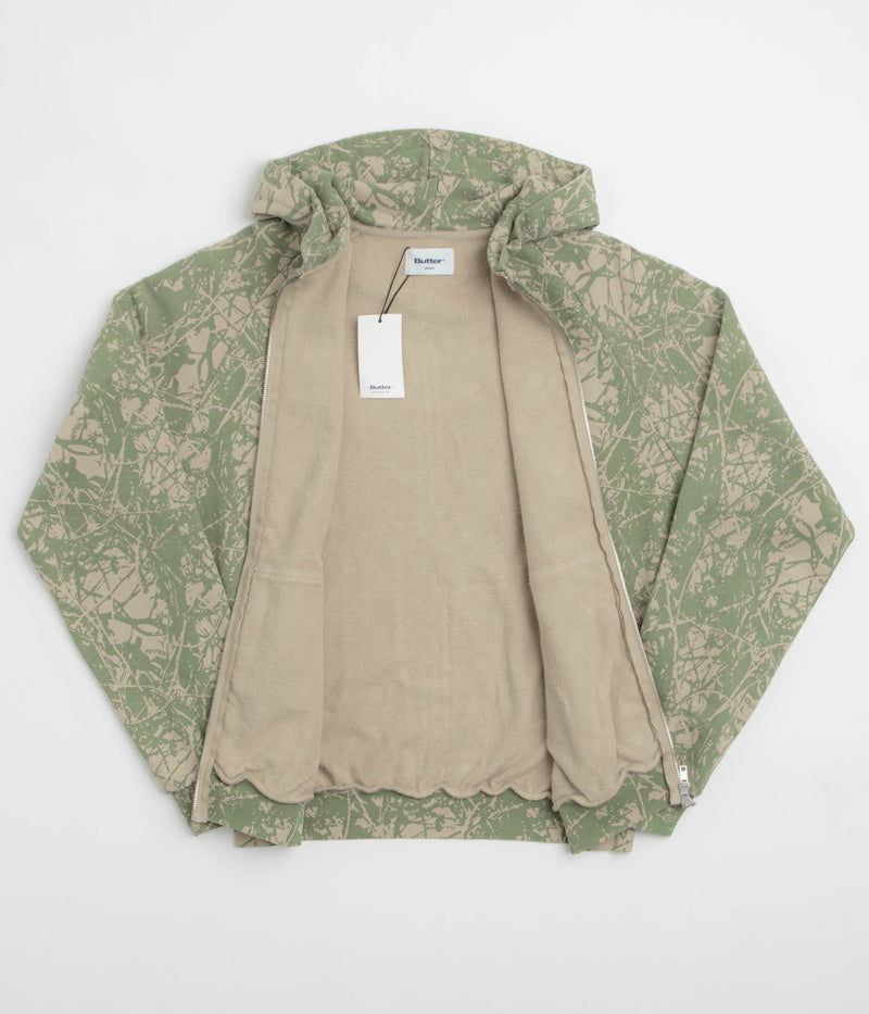 Butter Goods Woods Camo Zip-Thru Hoodie in Washed Sage